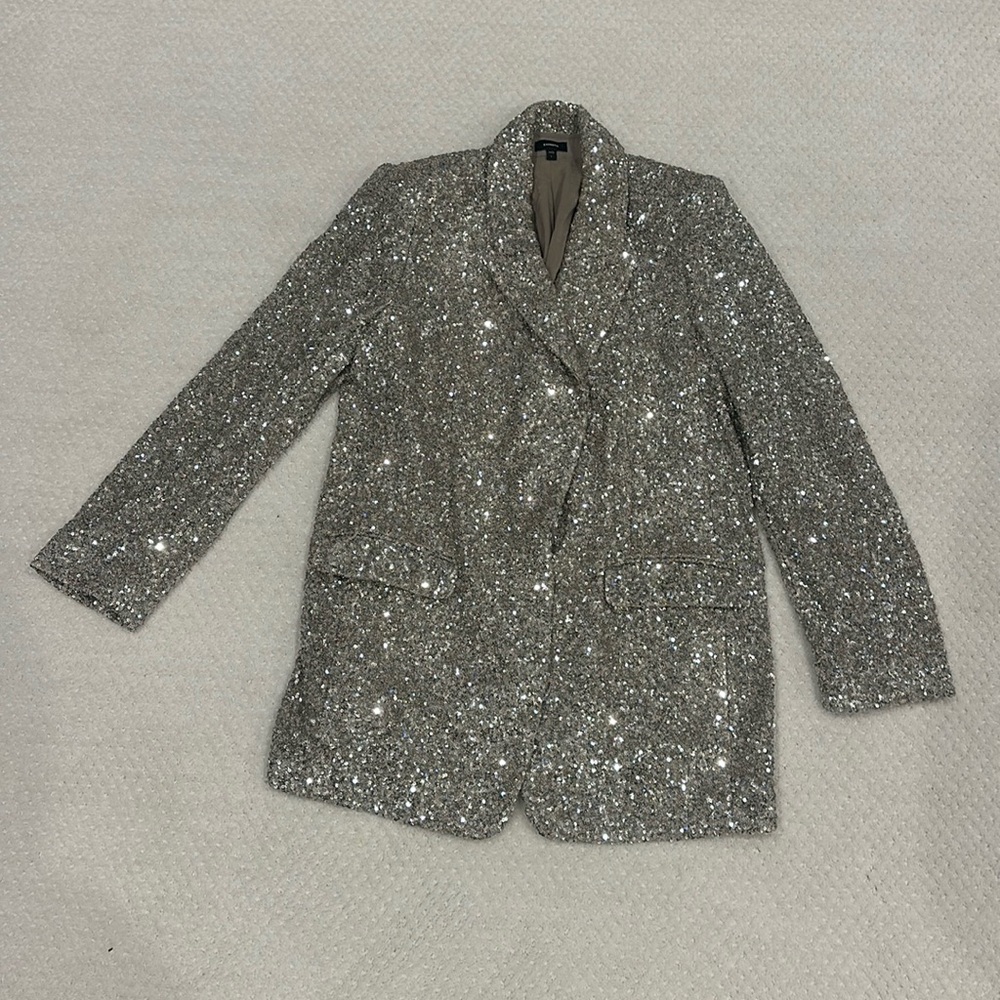 Express Silver Sequin Blazer Jacket